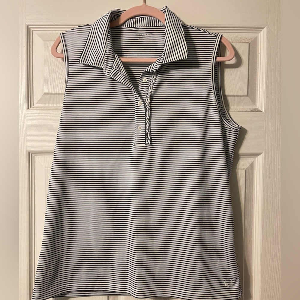 Tory Sport Tech Piqué Sleeveless Polo XL 🖤 Black | Tennis Golf Top Preppy Chic